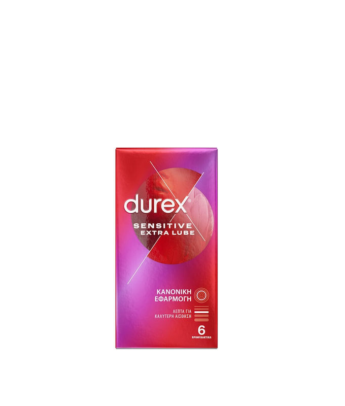 Durex Προφυλακτικά Sensitive Extra Lube Λεπτά 6τμχ