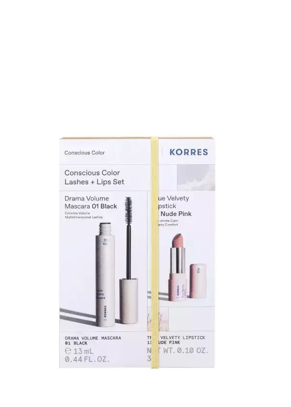 Korres Conscious Color Lashes and Lips Set Σετ Μακιγιάζ για Μάτια & Χείλη 01 Black & 13 Nude Pink 2τμχ