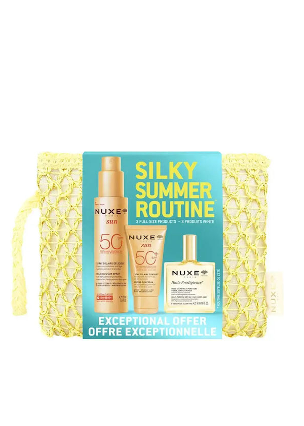 Nuxe Silky Summer Routine Set Σετ με Αντηλιακό Προσώπου, Αντηλιακό Σώματος & Νεσεσέρ SPF50 
