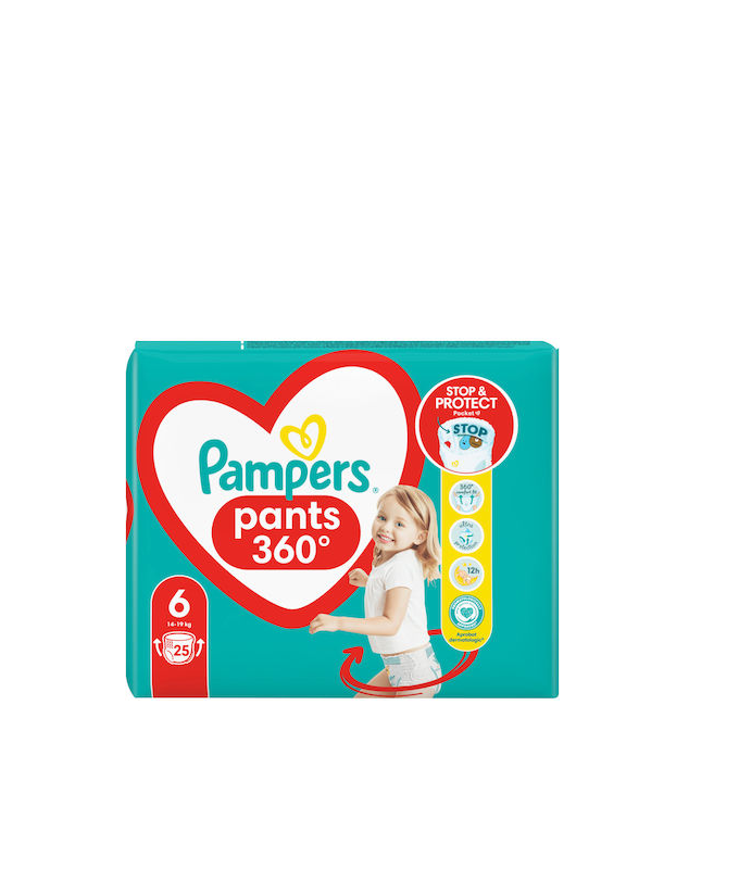 Pampers Pants 360 Πάνες Βρακάκι No. 6 για 14-19kg 25τμχ