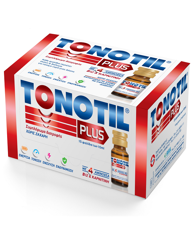 TONOTIL Plus Συμπλήρωμα Διατροφής με Καρνιτίνη & 4 Αμινοξέα για Ενέργεια & Τόνωση 15 αμπούλες των 10ml